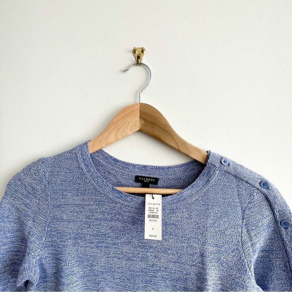 Talbots Petite Knit Sweater Blue White Variegated Button Details Women's S - Picture 5 of 10